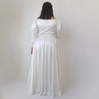 Ivory Sweetheart Wedding Dress With Puffy Sleeves #1341