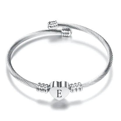 Heart Charm Bangle With Initial Alphabet Letter Engrave High Quality Women Jewelry Cuff Bangles Party
