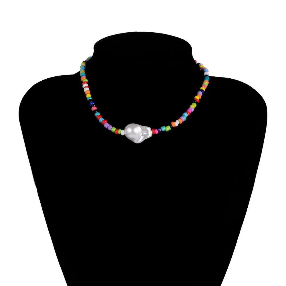 Separable 2 Layered White/Black Beads Necklaces Korean Small Beaded Conch Acrylic Shell Choker Necklace for Women Fashion Collar