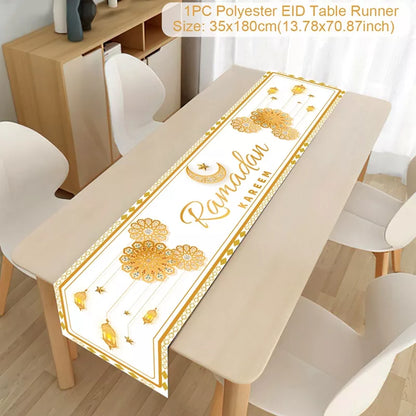 Ramadan Decoration Table Runner EID Mubarak Decor for Home Tablecloth Ramadan Kareem Islamic Muslim Party Eid Al Adha