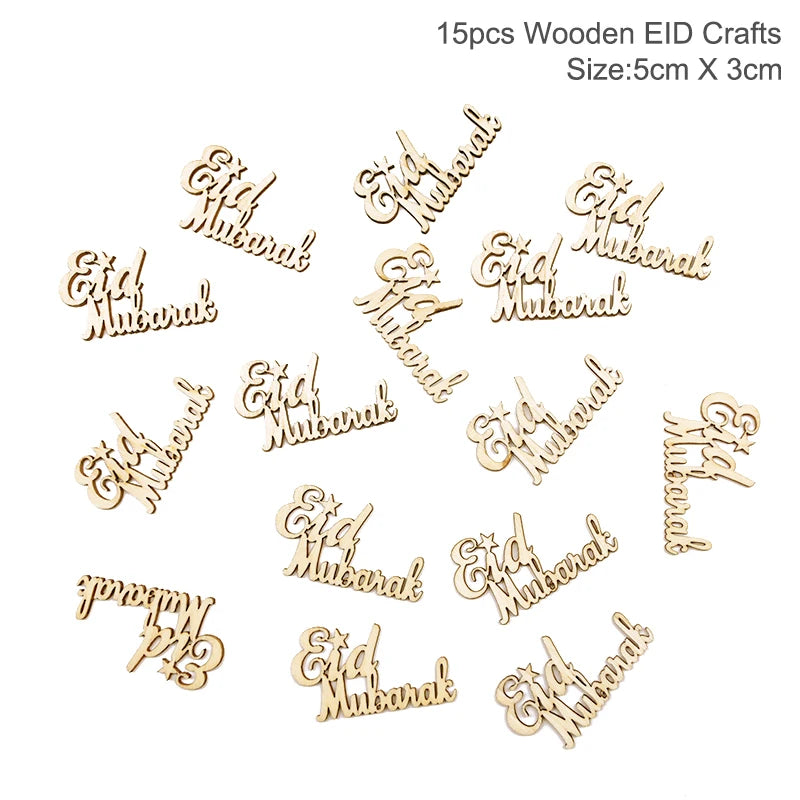 EID Mubarak Wooden Pendant With LED Candles Light Ramadan Decorations for Home Islamic Muslim Party Eid Decor Kareem Ramadan