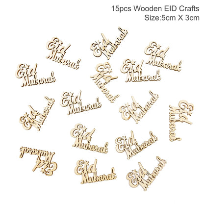 EID Mubarak Wooden Pendant With LED Candles Light Ramadan Decorations for Home Islamic Muslim Party Eid Decor Kareem Ramadan
