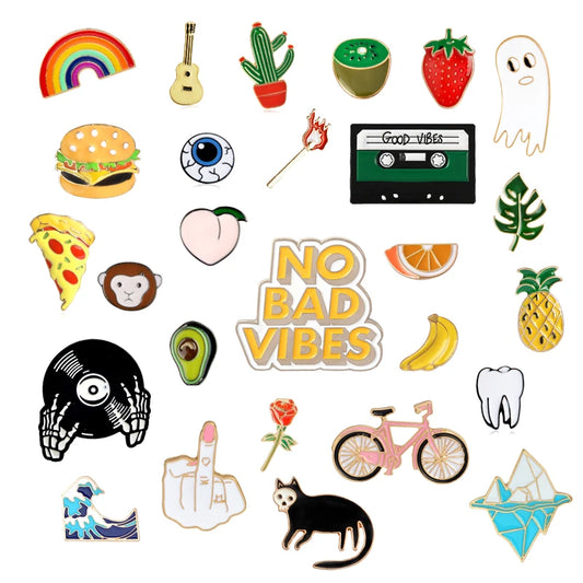 Rainbow Enamel Lapel Cartoon Pins Fruits Food Mix Brooches Badges Backpack Cute Pins for Friends Jewelry