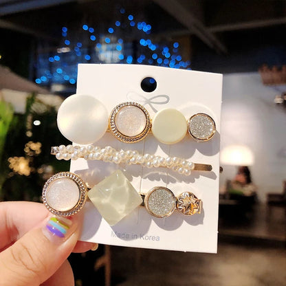 Hair Clips for Women Headband Hairpins Barrettes Pearl Geometric Girls Hairgrips Fashion Hair Jewelry Accessories 3pcs/Set