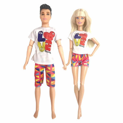 NK Mix  2 Pcs /Set Daily Wear Casual Couple Doll Dress  for Barbie Doll Accessories  Boy Girl Clothes Toy for Ken Doll 2GK JJ