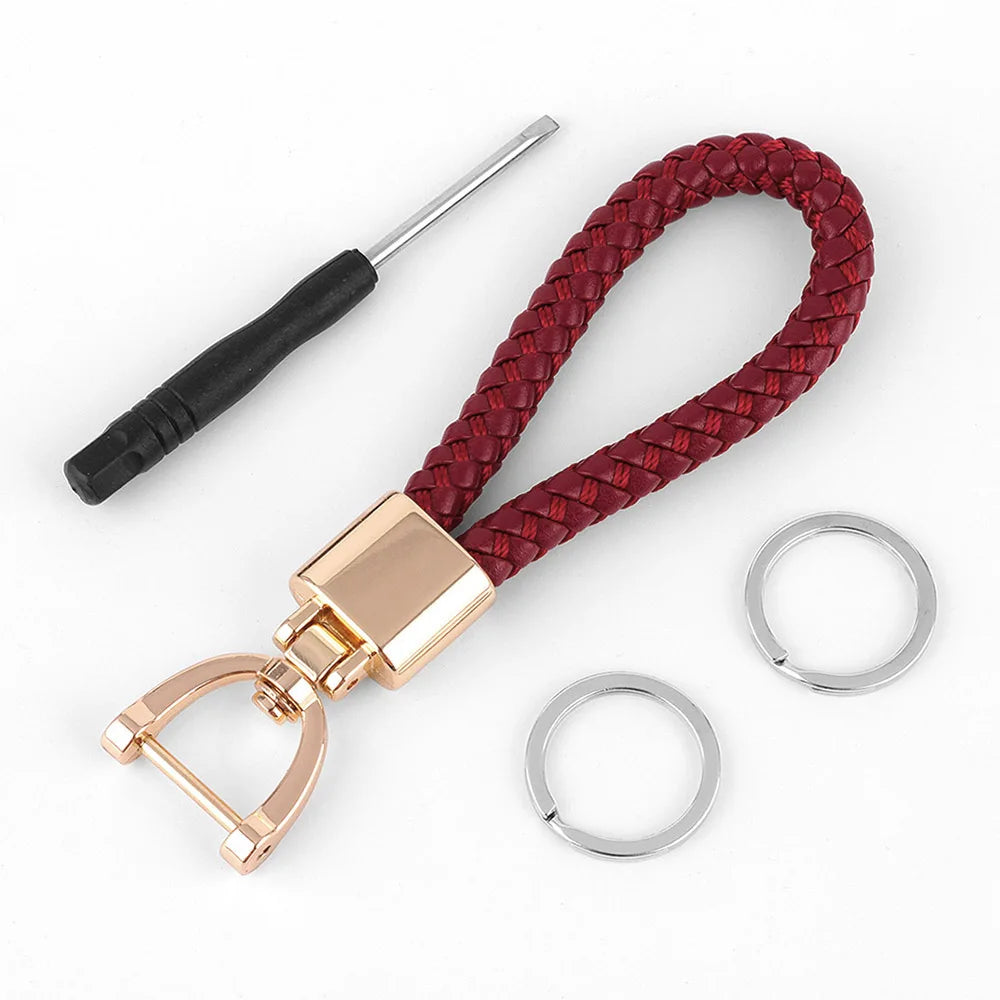 High-Grade Keychain for Men Women Rotatable Key Chain Luxury Hand Woven Leather Horseshoe Buckle Car Key Ring Holder Accessories