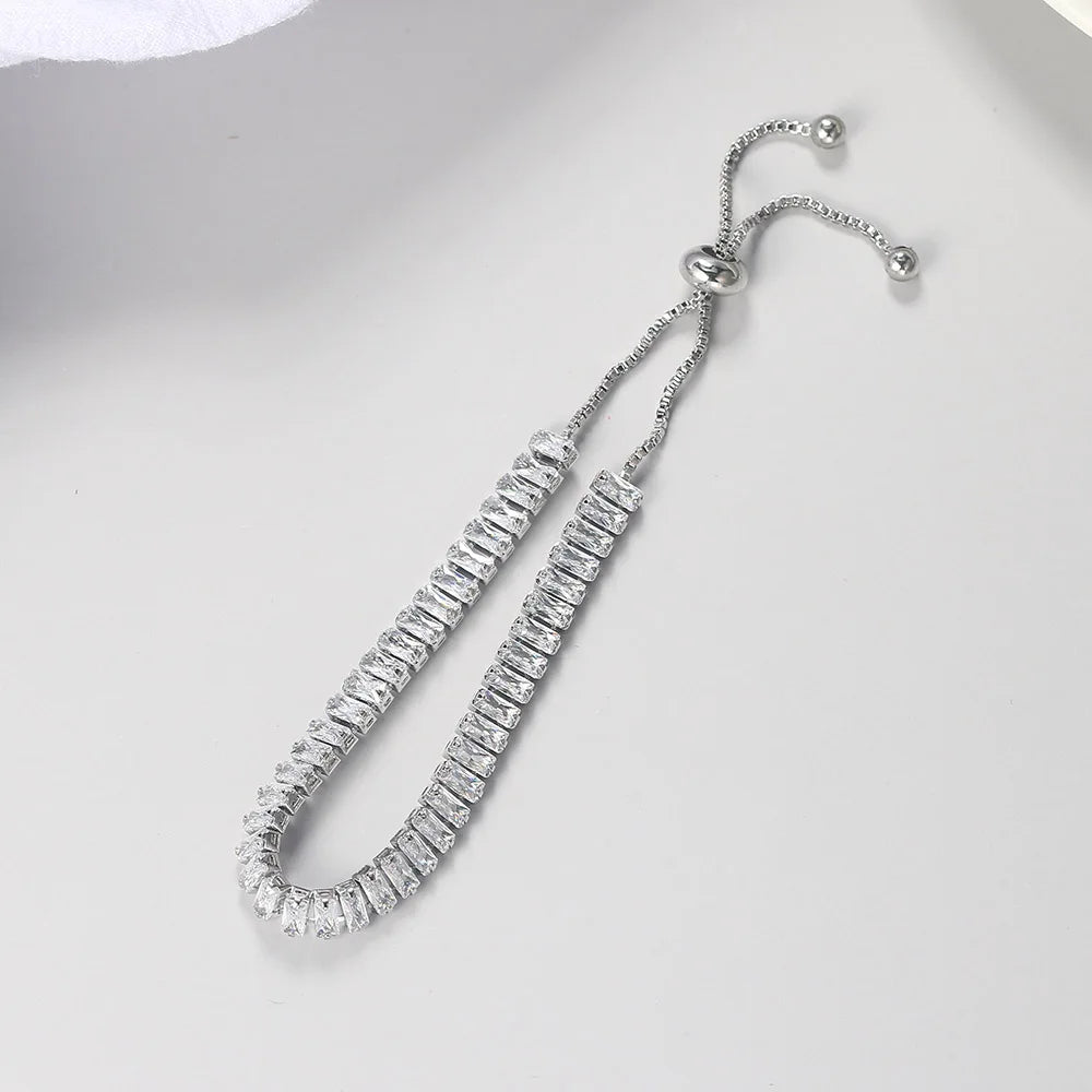 ZHOUYANG Tennis Bracelet for Woman Trendy Simple Adjustable Rose White Gold Color Bracelets Fashion Jewelry DZH009