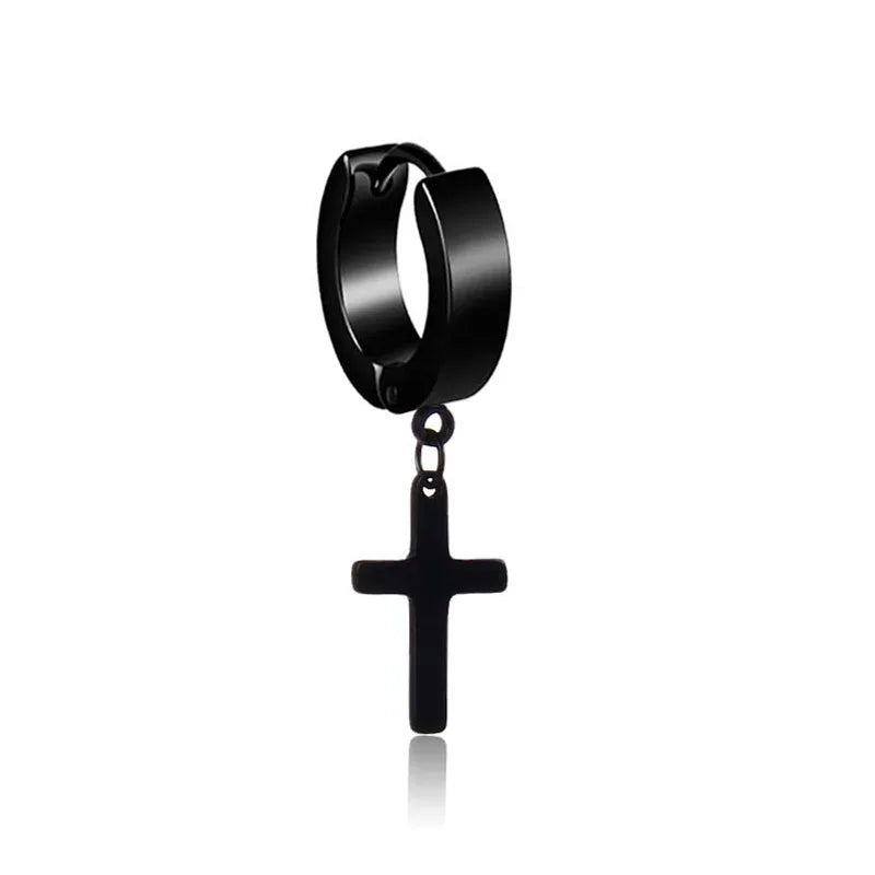 1 Piece Men Cross Stars Pendant Punk Round Cartilage Stainless Steel Earring for Men Piercing Stud Earrings for Women