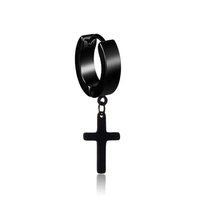 1 Piece Men Cross Stars Pendant Punk Round Cartilage Stainless Steel Earring for Men Piercing Stud Earrings for Women