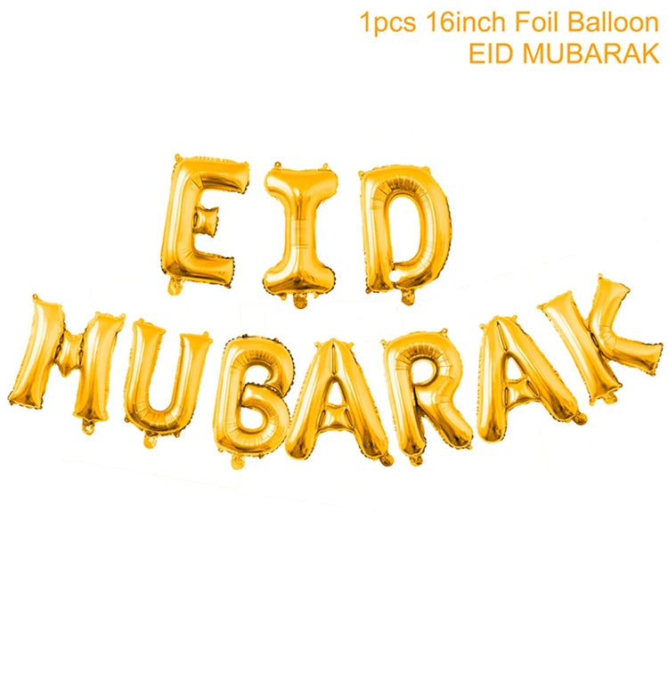 EID Mubarak Banner Balloons Cake Topper Ramadan Decoration Ramadan Kareem Mubarak Muslim Islamic Festival Party DIY Decorations