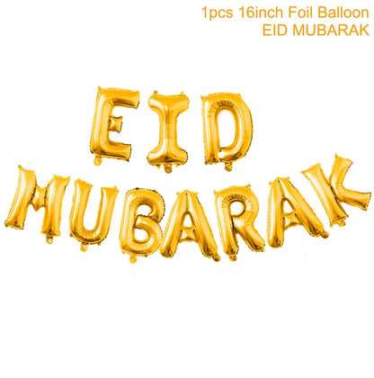 EID Mubarak Banner Balloons Cake Topper Ramadan Decoration Ramadan Kareem Mubarak Muslim Islamic Festival Party DIY Decorations