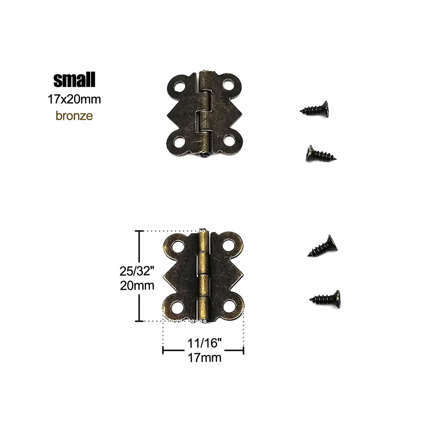 12pcs Mini Butterfly Shape Jewelry Chest Wooden Box Case Furniture Dollhouse Door Hinge With Screw 17x20 20x25 25x30mm
