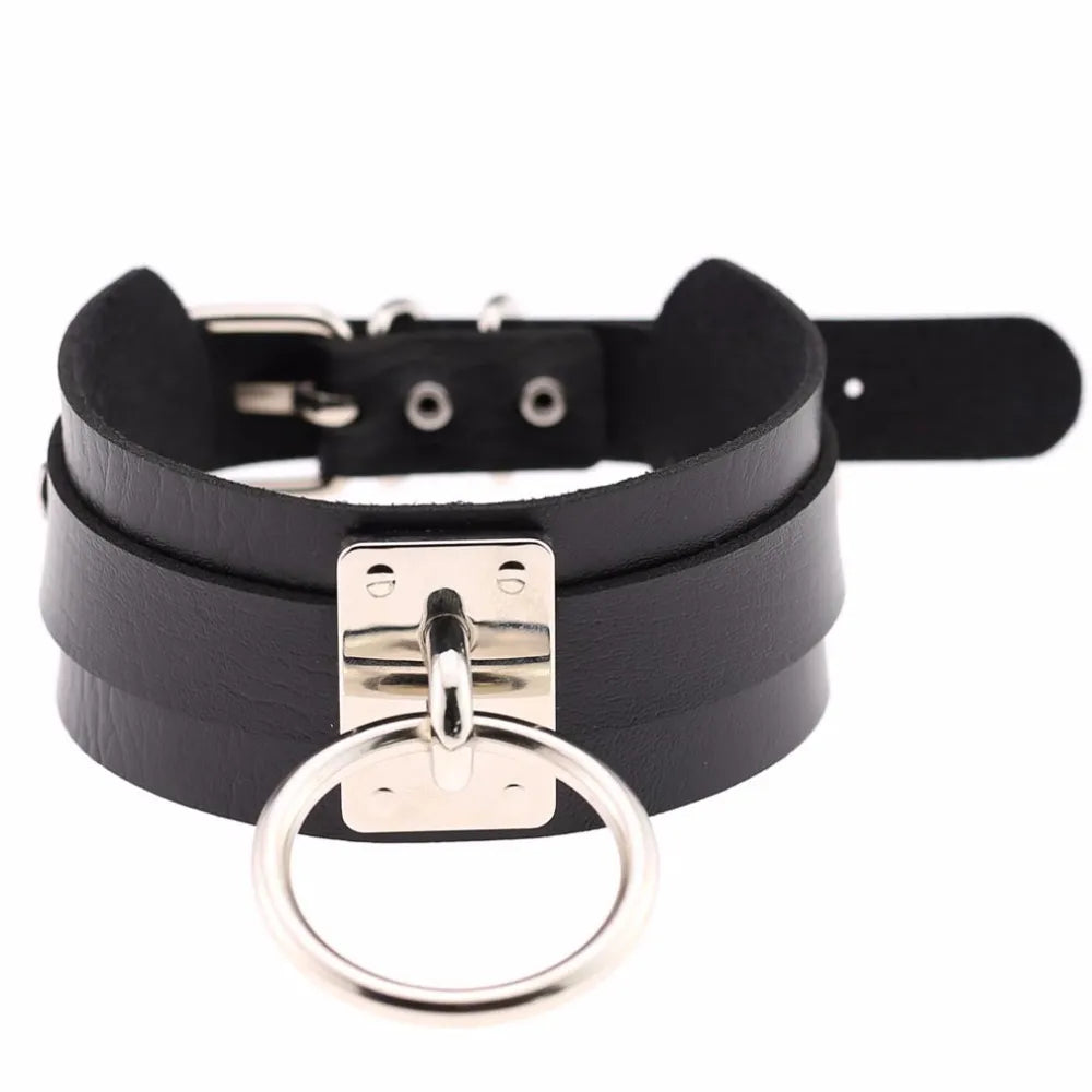 KMVEXO New Fashion Harajuku Handmade Choker Punk Leather Collar Necklace Silver Color Metal O-Round Torques Party Jewelry