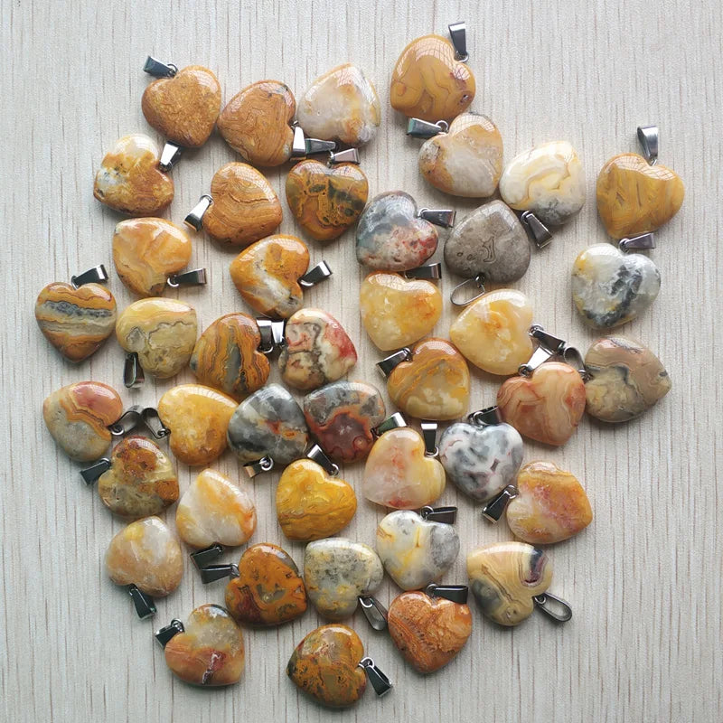 50pcs/Lot 2022 Assorted Heart Natural Stone Charms Pendants for Jewelry Making Good Quality 20mm