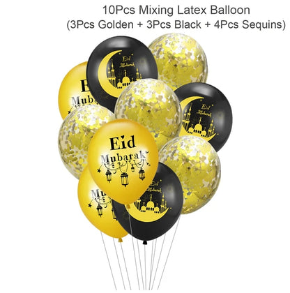 EID Mubarak Banner Balloons Cake Topper Ramadan Decoration Ramadan Kareem Mubarak Muslim Islamic Festival Party DIY Decorations