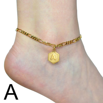 Anniyo 21cm + 10cm Extender Chain / A-Z Initial Letter Anklet for Women Alphabet Jewelry Foot Chain Girl #105906