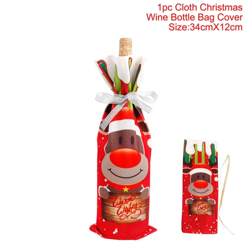 Christmas Wine Bottle Cover Merry Christmas Decor for Home 2023 Navidad Noel Christmas Ornaments Xmas Happy New Year 2024