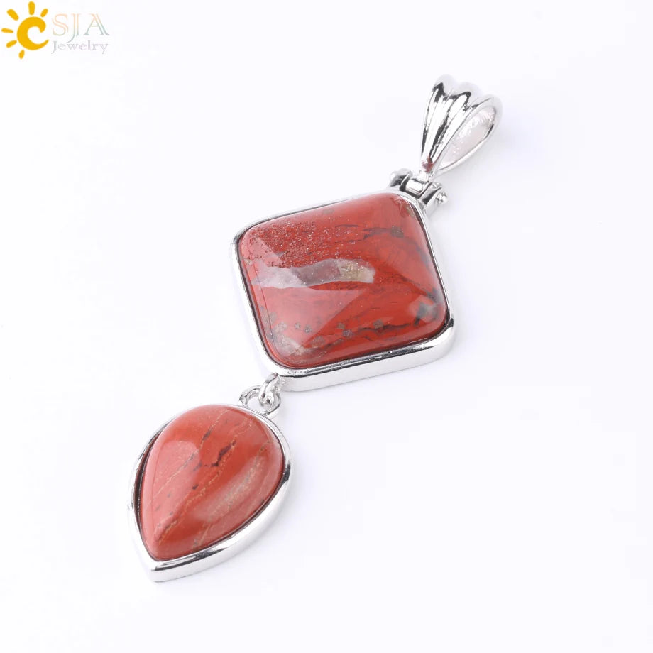 CSJA Natural Stones Pendant Crystal Square Water Drop Quartz Lapis  Lazuli Geometric Pendants for Necklaces Women Jewelry F814