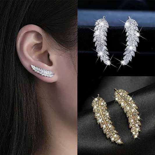 ZHOUYANG Stud Earrings for Women  Delicate Feather & Leaf Shaped Gold Color-Colour Party Daily Jewelry KAE060