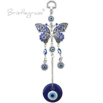 BRISTLEGRASS Turkish Blue Evil Eye Rhinestone Butterfly Wall Hanging Pendants Amulets Lucky Charm Blessing Protection Decor
