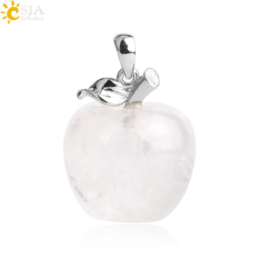 CSJA Apple Natural Stone Pendant Crystal Amethysts Pendants Rose Pink Quartz Necklaces Jewelry for Female Women Chrismtas G046