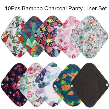 [Simfamily]10PCS Reusable Pads Bamboo Charcoal Sanitary Pads Mama Menstrual Cotton Pads Washable Panty Liner Pads Health Feminin