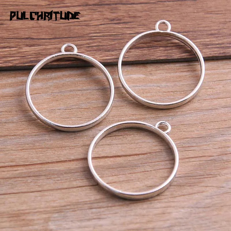 10Pcs 28*32mm 7 Color Alloy Jewelry Accessories Circular Round Charm Hollow Glue Blank Pendant Tray Bezel