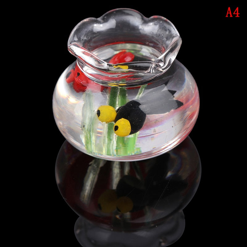 1PCS 1:12 Pet a Glass Bowl for Fish Tank Pole Nets Dollhouse Miniature 1/12 Doll House Decor Accessories
