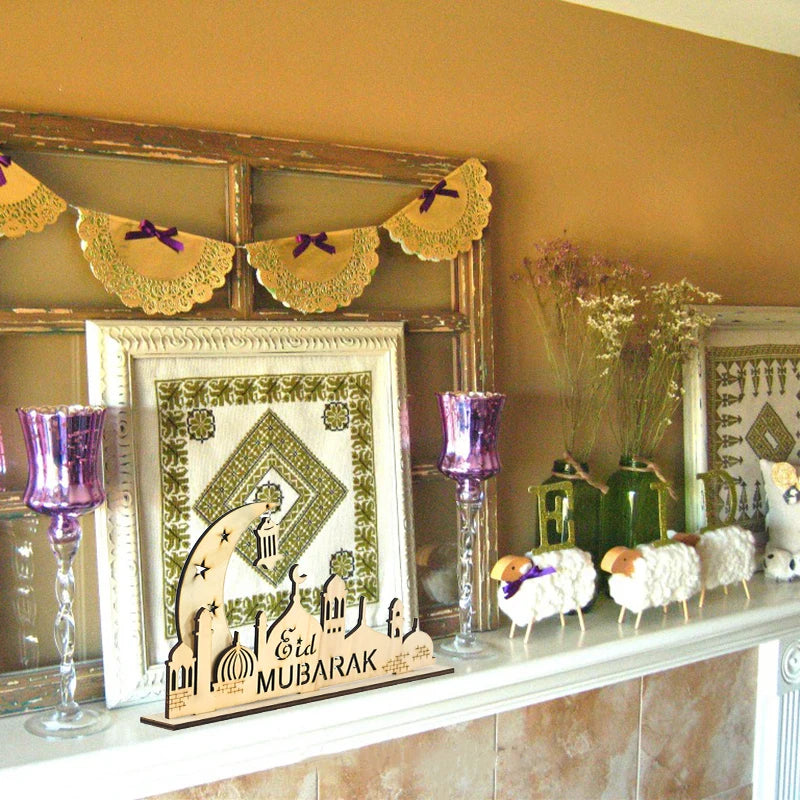 Eid Mubarak Wooden Ornament Ramadan Decorations for Home Islamic Muslim Party Supplies Eid Al Adha Favor Ramadan Kareem