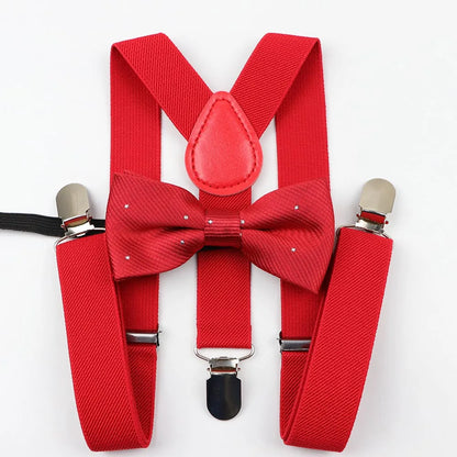Cartoon Children Belt Bowtie Set Baby Boys Suspenders Polyester Y-Back Braces Two Colors Bow Tie Adjustable Elastic Kids
