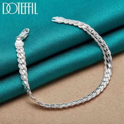 DOTEFFIL 925 Sterling Silver 6mm Side Chain 16/18/20/22/24 Inch Necklace for Woman Men Wedding Engagement Jewelry