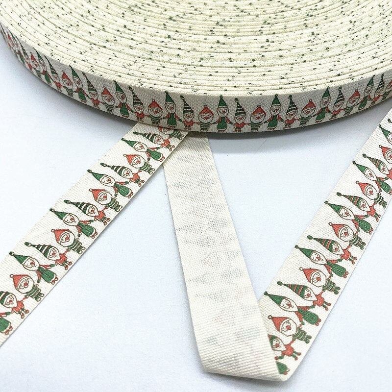 New 5yards 15mm Christmas Printed Polyester Cotton Ribbon DIY Wedding Christmas Party