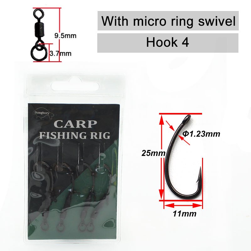 4PCS Carp Rig  Coated Barbed Carp Fishing Hook Ready Tied Ronnie Rig Hook Links Hair Combi Chod Rig 4 6 8
