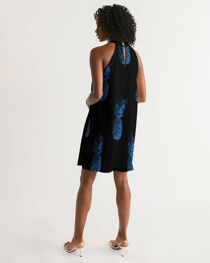 Women's Black Pineapple Casual Halter Dress