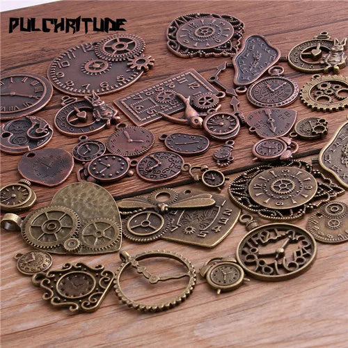 10pcs Vintage Metal Zinc Alloy Mixed Two Clock Pendant Charms Steampunk Clock Charms for Diy Jewelry Making