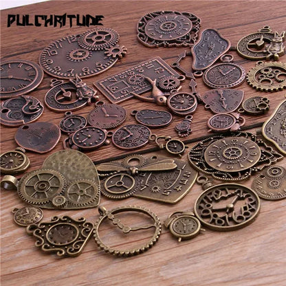 10pcs Vintage Metal Zinc Alloy Mixed Two Clock Pendant Charms Steampunk Clock Charms for Diy Jewelry Making