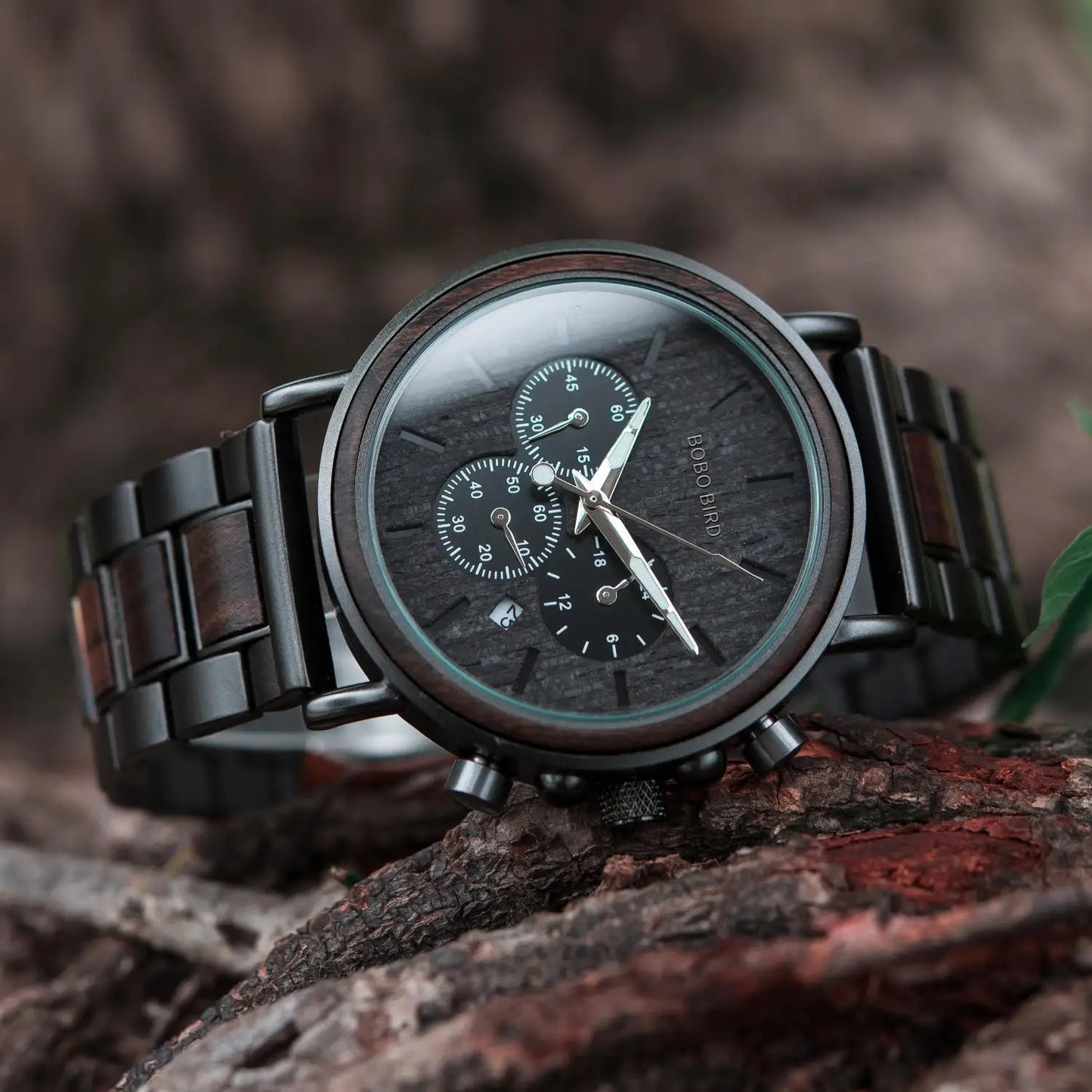 BOBO BIRD Luxury Wood Stainless Steel Men Watch Stylish Wooden Timepieces Chronograph Quartz Watches Relogio Masculino Man