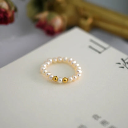 ASHIQI 3-4mm Mini Small Natural Freshwater Pearl Couple Rings Real 925 Sterling Silver Jewelry for Women
