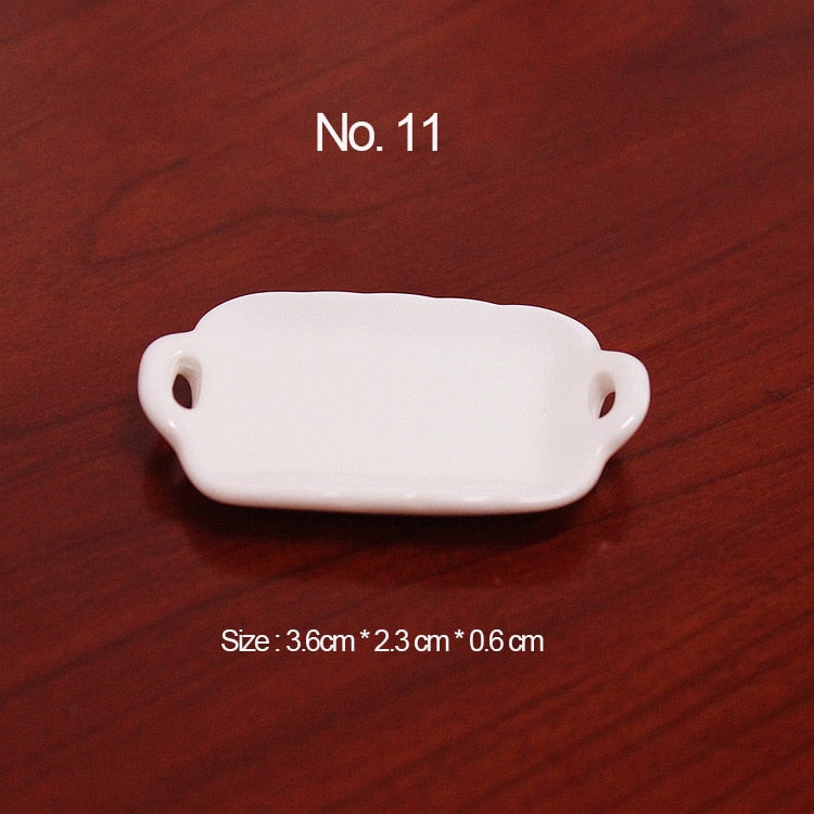 10pcs White Plate Dishes Simulation Plates Miniature Pretend Play Kitchen Toys Dinner Tableware Doll House Accessories Kids