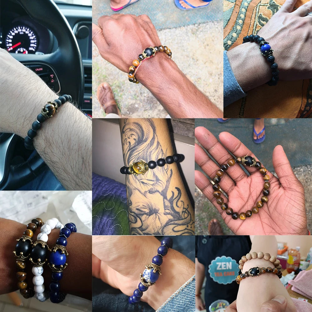 Charm Bracelet for Men Fashion Luxury Antique Crown High Quality Tiger Eye Stone Bead Bracelets Jewelry Male Pulseira Bileklik