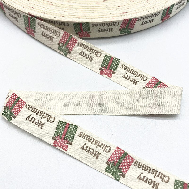 New 5yards 15mm Christmas Printed Polyester Cotton Ribbon DIY Wedding Christmas Party