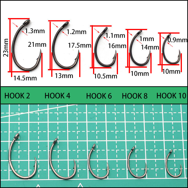 30PCS High Carbon Steel Carp Hooks Coating Carp Fishing Hook Wide Gape With Micro Barb Matt Black Yn Hook for Carp Coarse