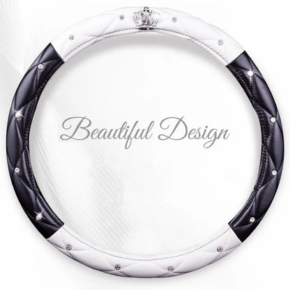 Women PU Leather Car Steering Wheel Covers Diamond Black Pink Auto Steering-Covers Cases for  Lady Girls Car Accessories