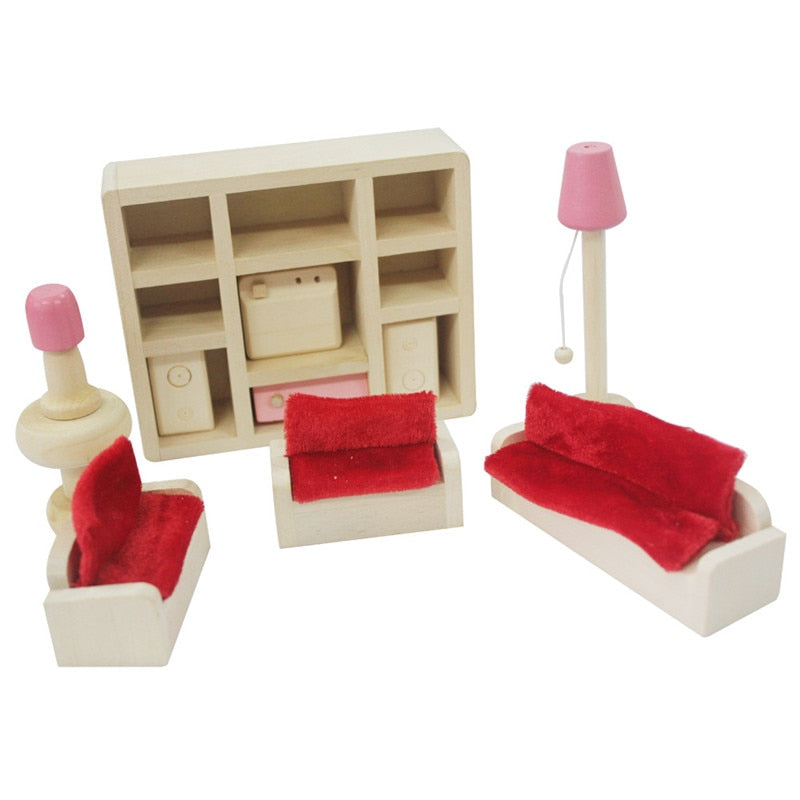 Wooden Dollhouse Furniture Miniature Toy for Dolls Kids Children House Play Toy Mini Furniture Sets Doll Toys Boys Girls