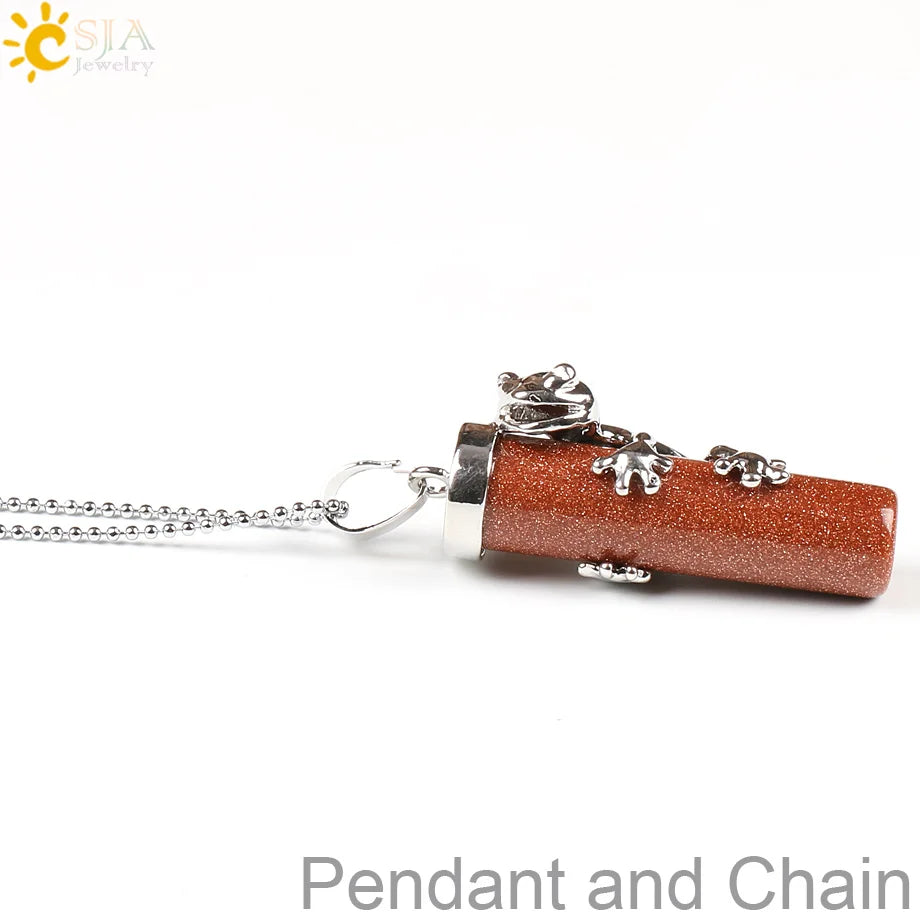 CSJA Pink Quartz Gem Power Statement Necklace Male Female Jewelry Natural Gem Stone Pendant Lovely Frog Jewellery E184