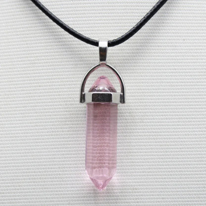 1PCS Natural Stone Quartz Crystal Opal Agates Hexagonal Column Pendulum Pendant Leather Chains Necklace Fashion Charms Pendant