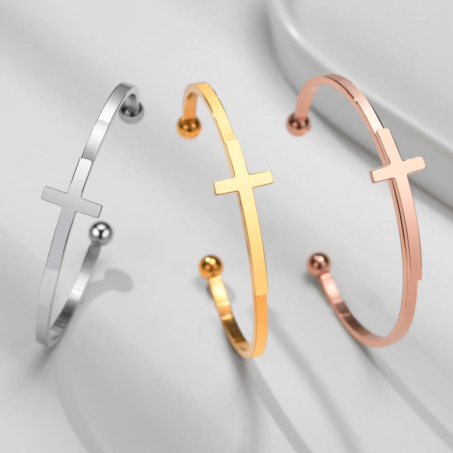 Silverly Cross Cuff Bracelet Stainless Steel Sideways Cross Bracelet Open Cuff Bangle for Men Unisex Jewelry