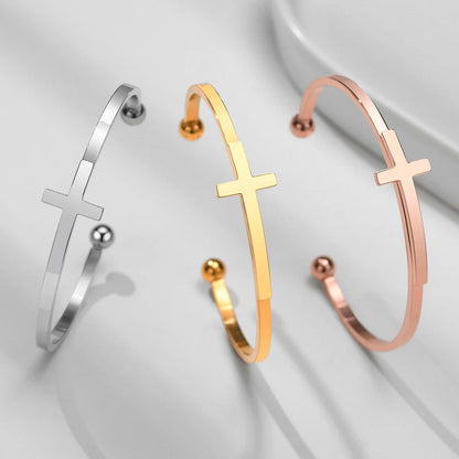 Silverly Cross Cuff Bracelet Stainless Steel Sideways Cross Bracelet Open Cuff Bangle for Men Unisex Jewelry