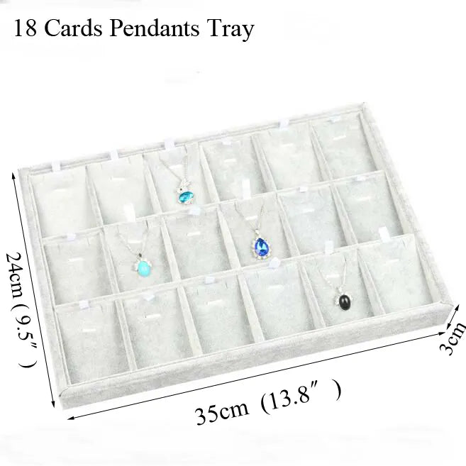 Ice Grey Velvet Jewelry Tray Jewelllery Storage Box Watch Holder Necklace Ring Earrings Pendant Display Organizer Series