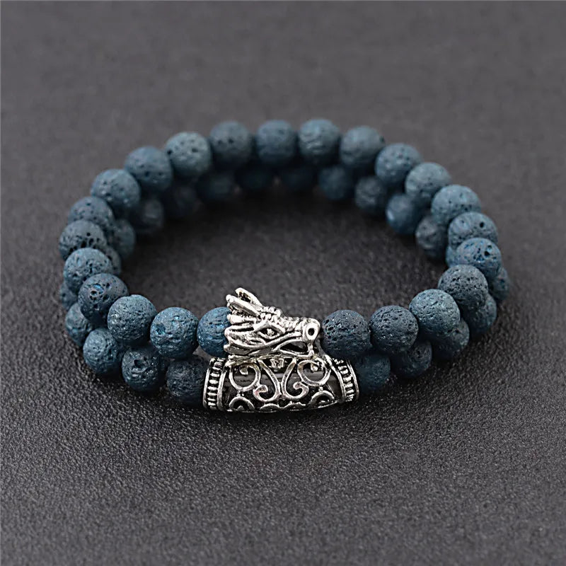 DUOVEI 2 Pcs/Set Natural Stone Beads Men's Dragon Bracelet Set Lava Stone Beaded Bracelets for Women Bileklik Pulseras Hombre